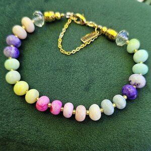 SALE!! Rainbow Opal Smooth, Crystal and 14K Gold Filled Bead Bracelet